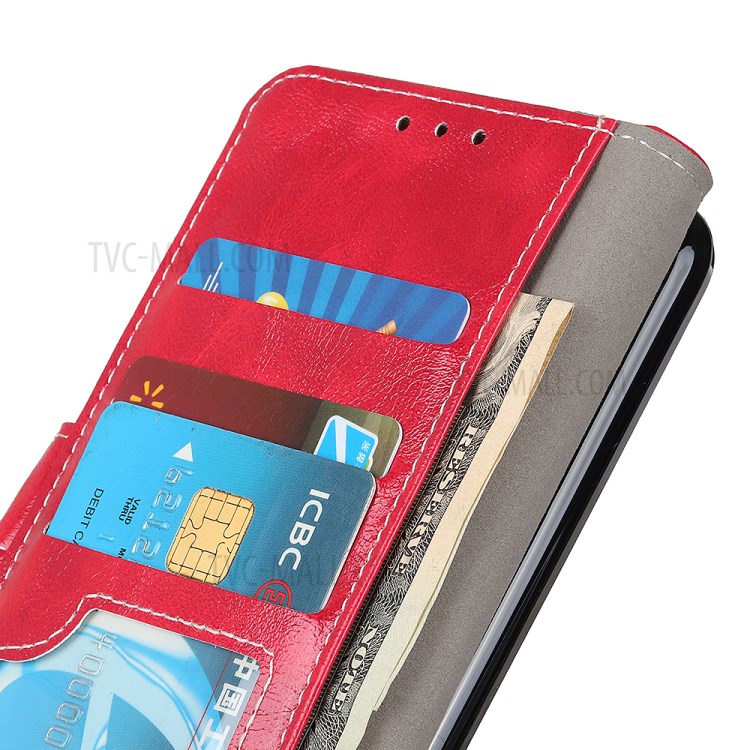 Crazy Horse Leather Wallet Case for Samsung Galaxy A21 - Red-6