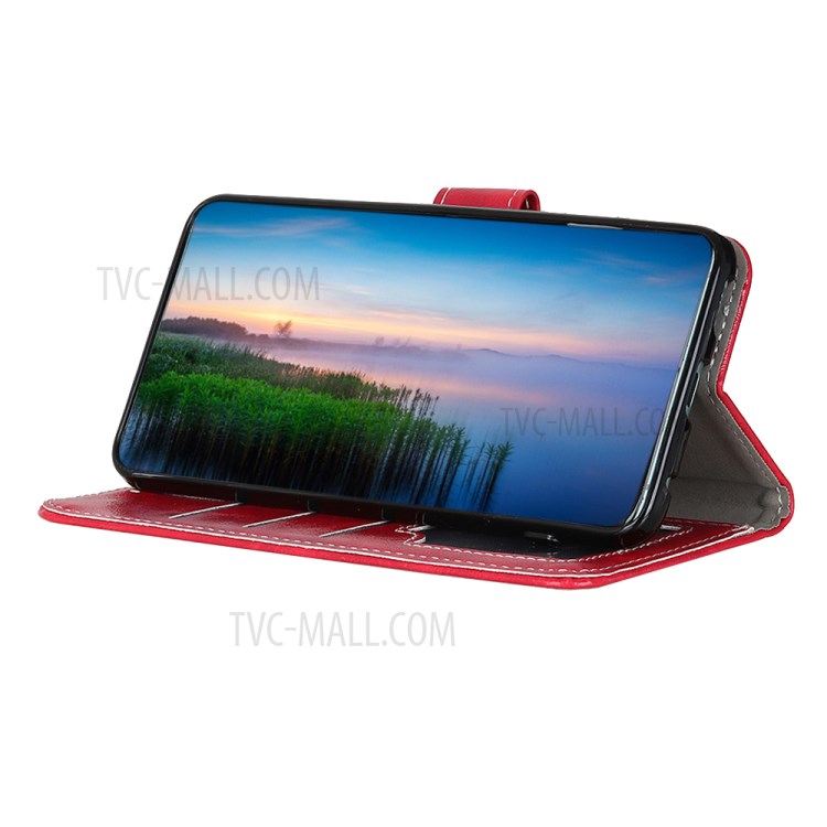 Crazy Horse Leather Wallet Case for Samsung Galaxy A21 - Red-7