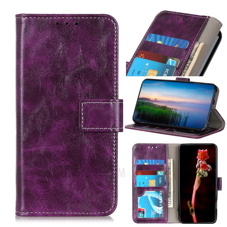Crazy Horse Leather Wallet Case for Samsung Galaxy A21 - Purple-1