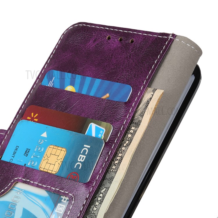 Crazy Horse Leather Wallet Case for Samsung Galaxy A21 - Purple-6