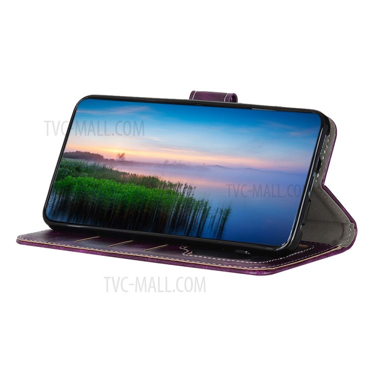 Crazy Horse Leather Wallet Case for Samsung Galaxy A21 - Purple-7
