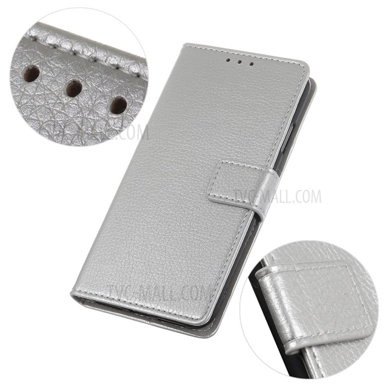 Litchi Skin Leather Wallet Stand Case for Samsung Galaxy A21 - Silver-6