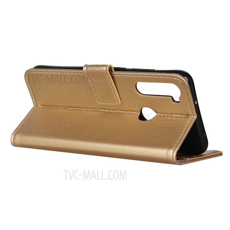 Litchi Skin Leather Wallet Stand Case for Samsung Galaxy A21 - Gold-11