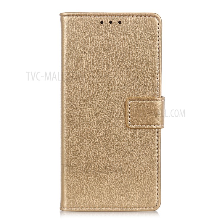 Litchi Skin Leather Wallet Stand Case for Samsung Galaxy A21 - Gold-2