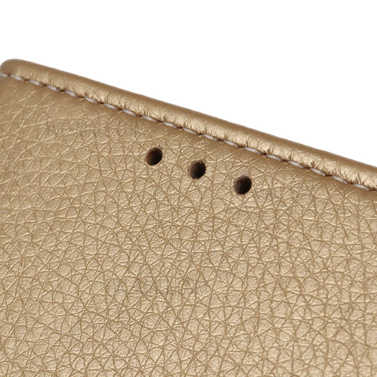 Litchi Skin Leather Wallet Stand Case for Samsung Galaxy A21 - Gold-3