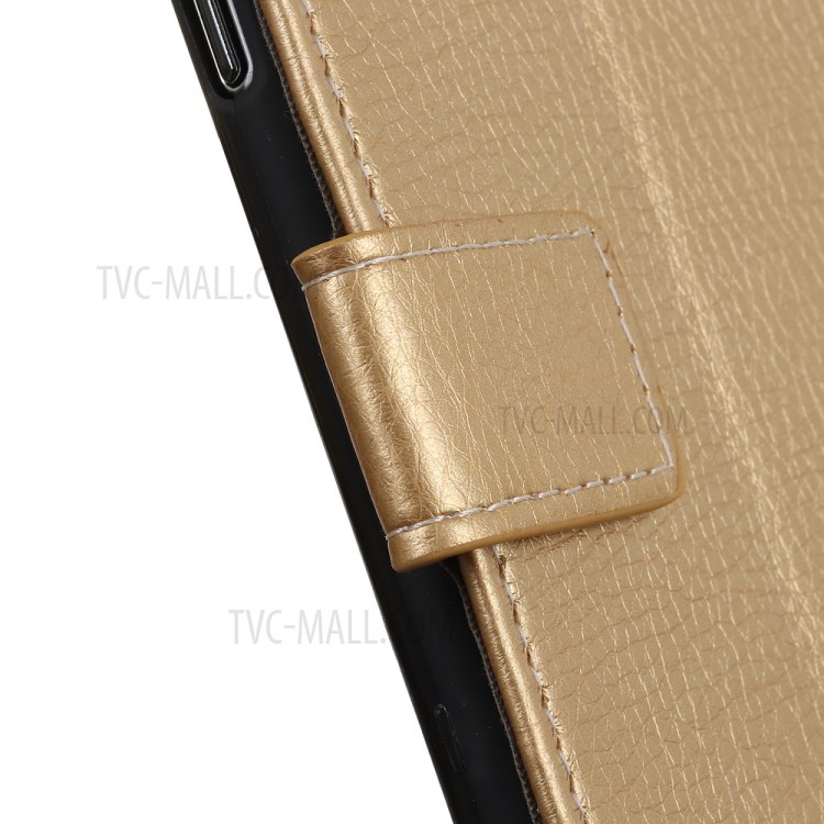 Litchi Skin Leather Wallet Stand Case for Samsung Galaxy A21 - Gold-4