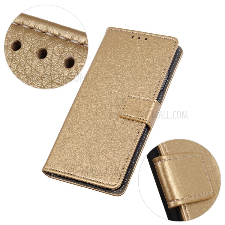 Litchi Skin Leather Wallet Stand Case for Samsung Galaxy A21 - Gold-6