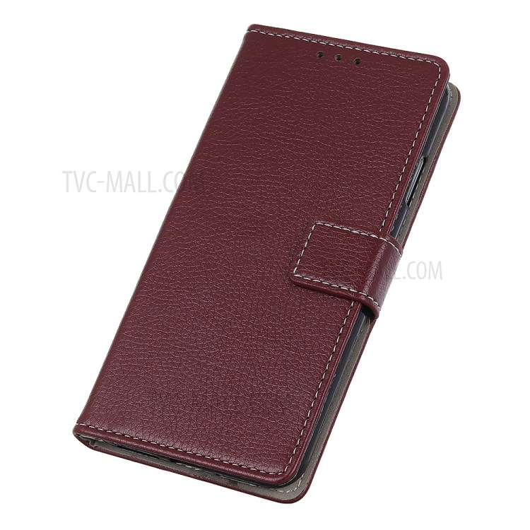 Litchi Skin Leather Wallet Stand Case for Samsung Galaxy A21 - Brown-5