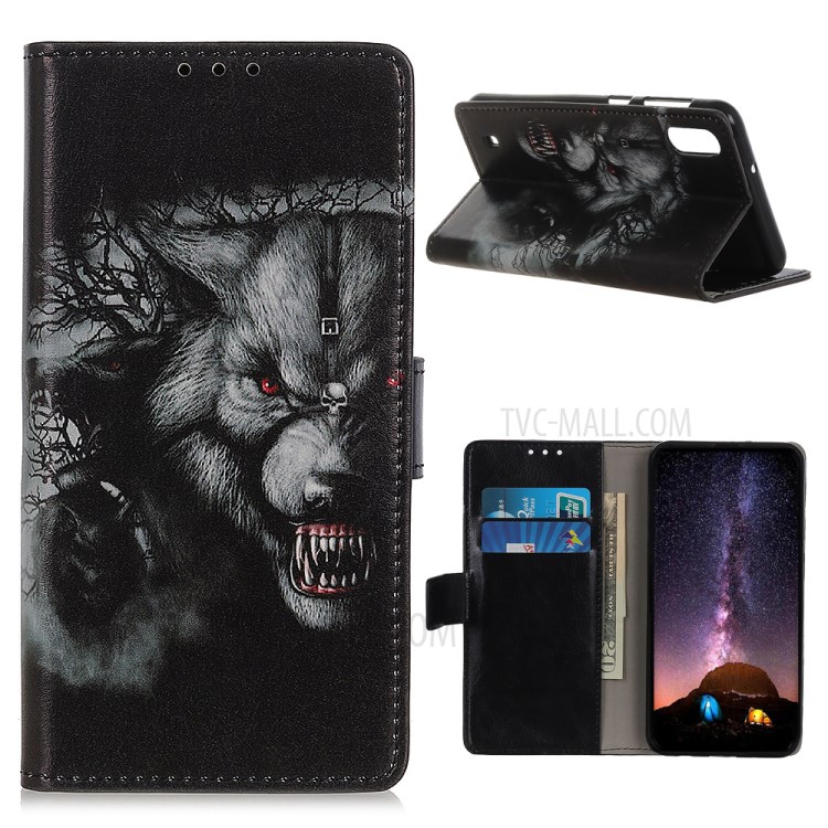 Pattern Printing Wallet Leather Stand Case for Samsung Galaxy A01 - Wolf Pattern-1