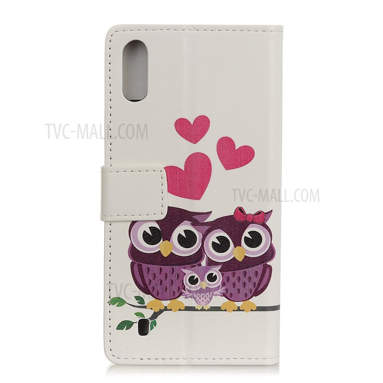 Pattern Printing Wallet Leather Stand Case for Samsung Galaxy A01 - Owls and Hearts-2