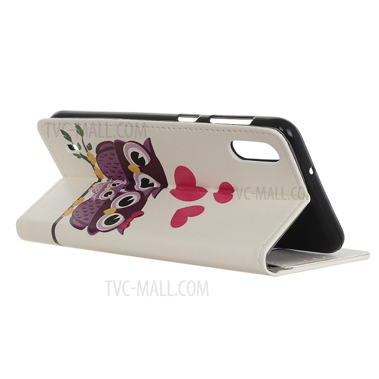Pattern Printing Wallet Leather Stand Case for Samsung Galaxy A01 - Owls and Hearts-3