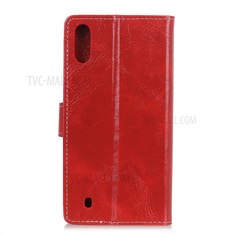 Crazy Horse Magnetic Leather Wallet Case for Samsung Galaxy A01 - Red-7