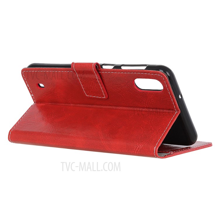 Crazy Horse Magnetic Leather Wallet Case for Samsung Galaxy A01 - Red-8