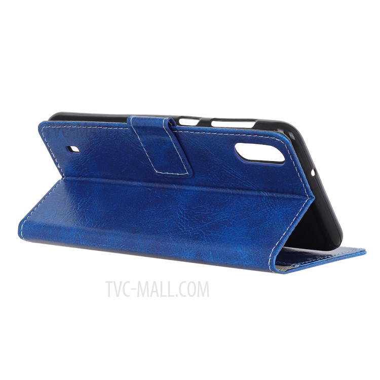 Crazy Horse Magnetic Leather Wallet Case for Samsung Galaxy A01 - Blue-8