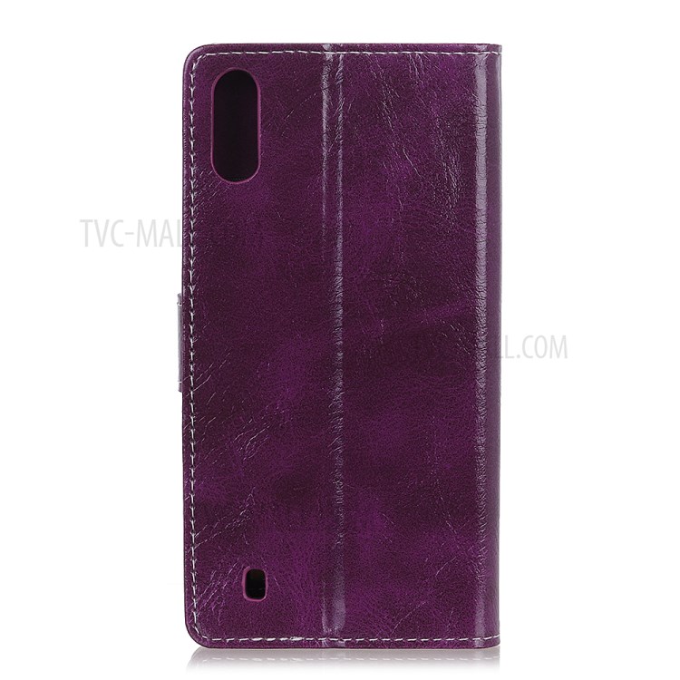 Crazy Horse Magnetic Leather Wallet Case for Samsung Galaxy A01 - Purple-7