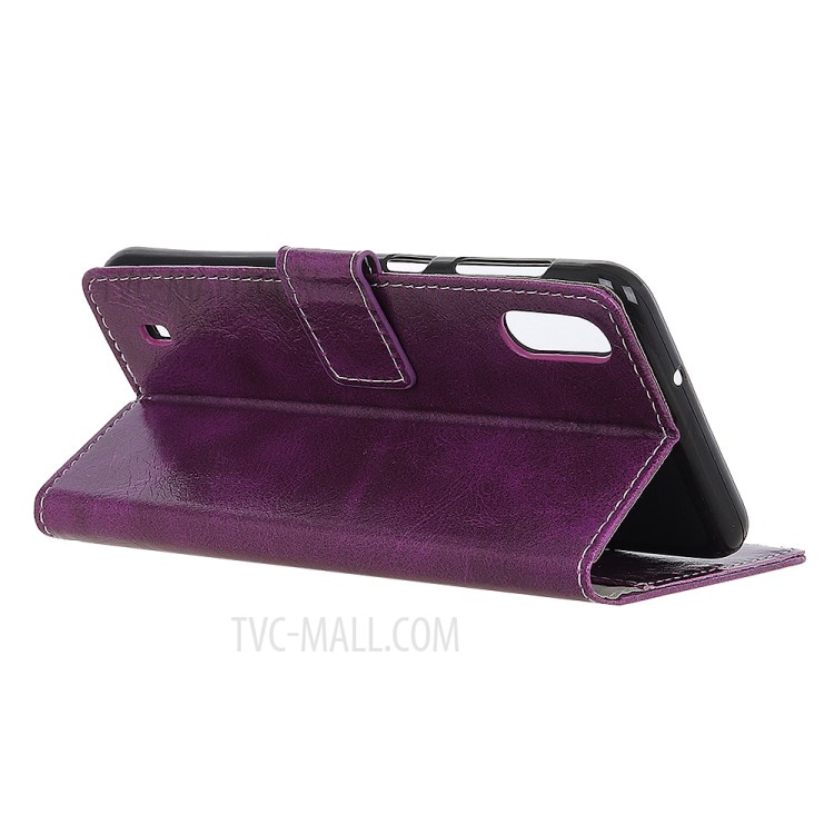 Crazy Horse Magnetic Leather Wallet Case for Samsung Galaxy A01 - Purple-8