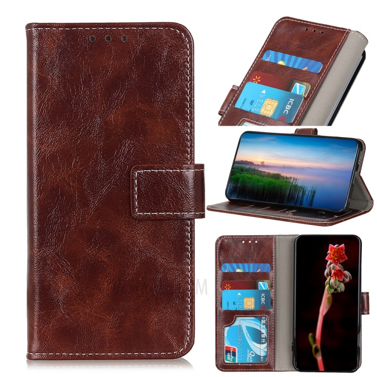 Crazy Horse Magnetic Leather Wallet Case for Samsung Galaxy A01 - Brown-1