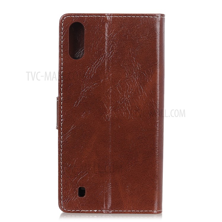 Crazy Horse Magnetic Leather Wallet Case for Samsung Galaxy A01 - Brown-7