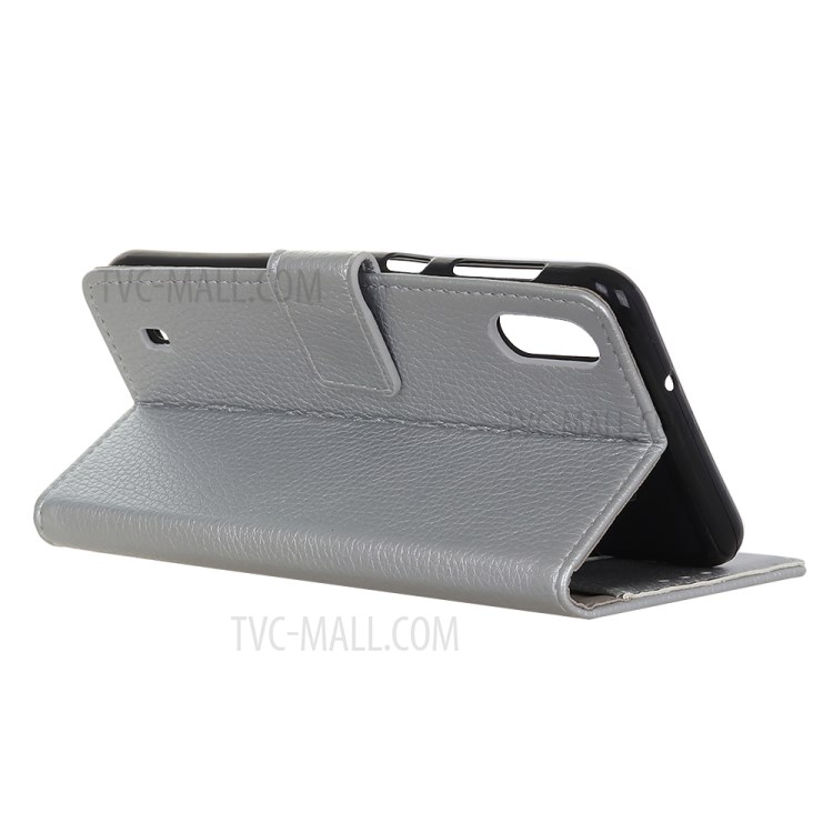 Litchi Skin Wallet Leather Stand Case for Samsung Galaxy A01 - Silver-11