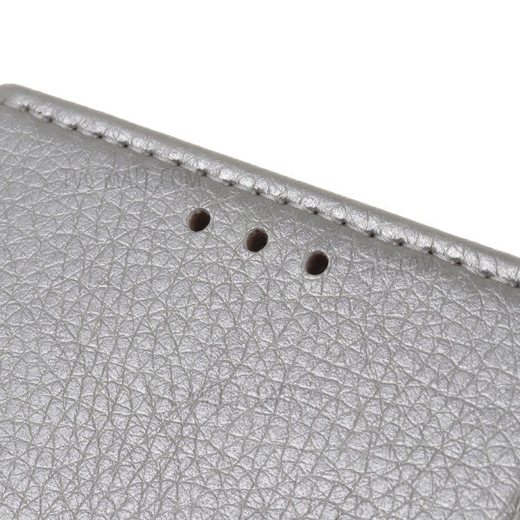 Litchi Skin Wallet Leather Stand Case for Samsung Galaxy A01 - Silver-3