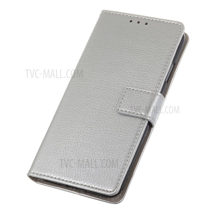 Litchi Skin Wallet Leather Stand Case for Samsung Galaxy A01 - Silver-5