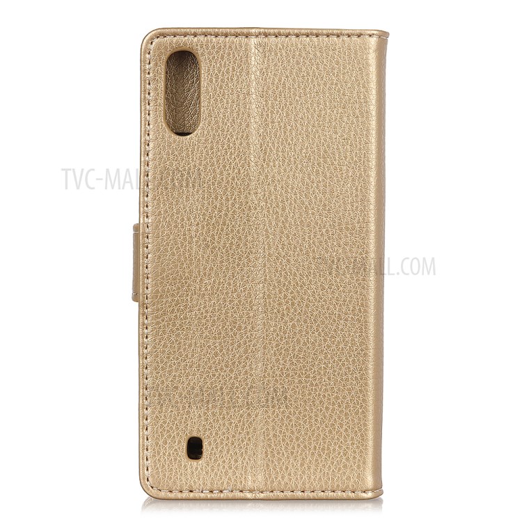 Litchi Skin Wallet Leather Stand Case for Samsung Galaxy A01 - Gold-10