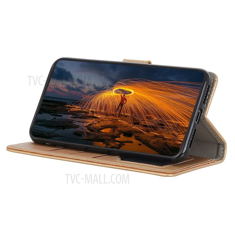 Litchi Skin Wallet Leather Stand Case for Samsung Galaxy A01 - Gold-8