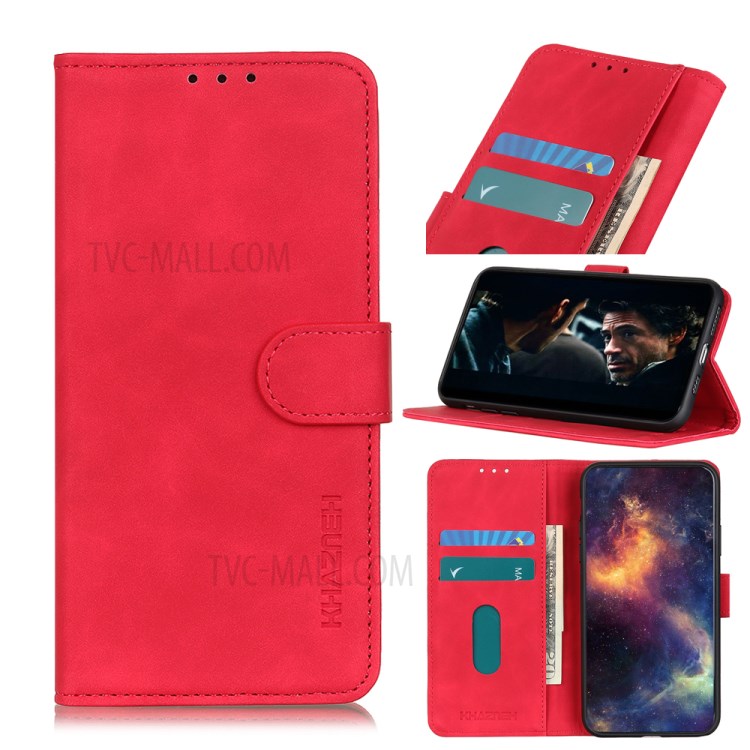 KHAZNEH Vintage Style Stand Leather Wallet Case for Samsung Galaxy A01 - Red-1
