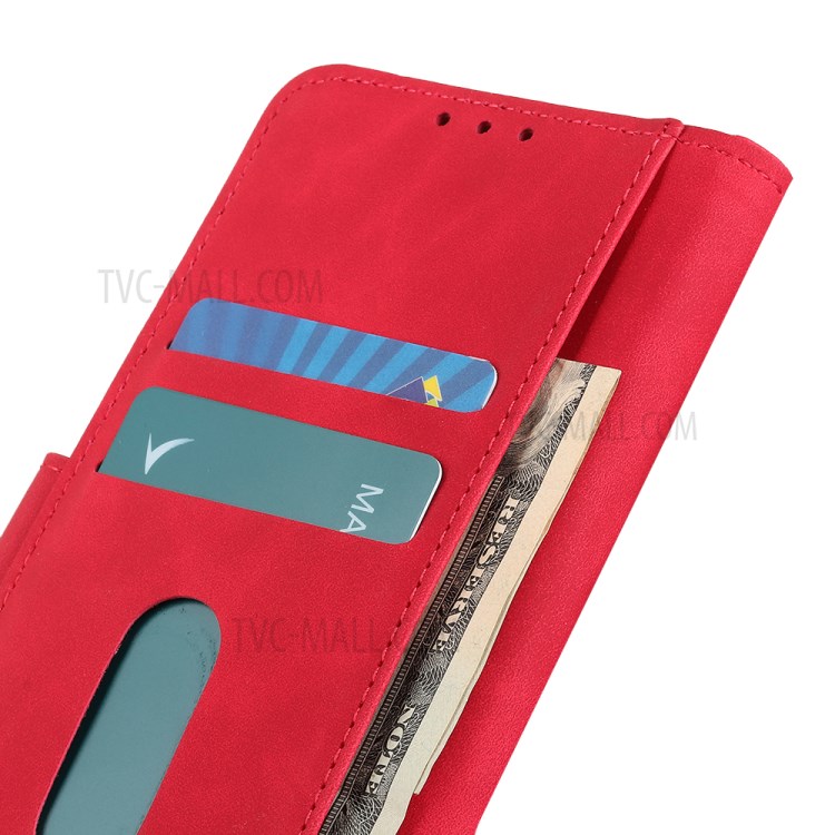KHAZNEH Vintage Style Stand Leather Wallet Case for Samsung Galaxy A01 - Red-6