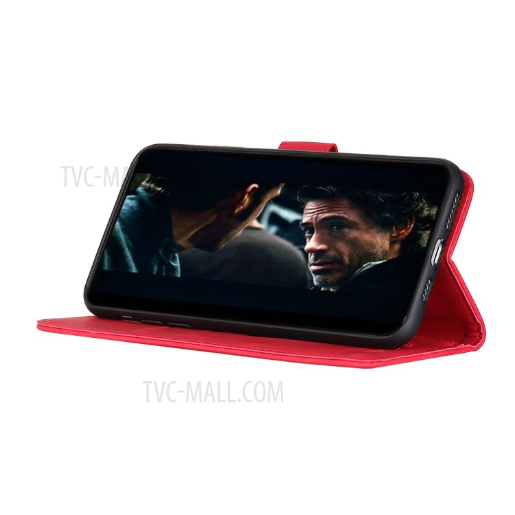 KHAZNEH Vintage Style Stand Leather Wallet Case for Samsung Galaxy A01 - Red-7