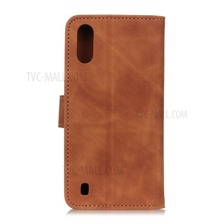 KHAZNEH Vintage Style Stand Leather Wallet Case for Samsung Galaxy A01 - Brown-8