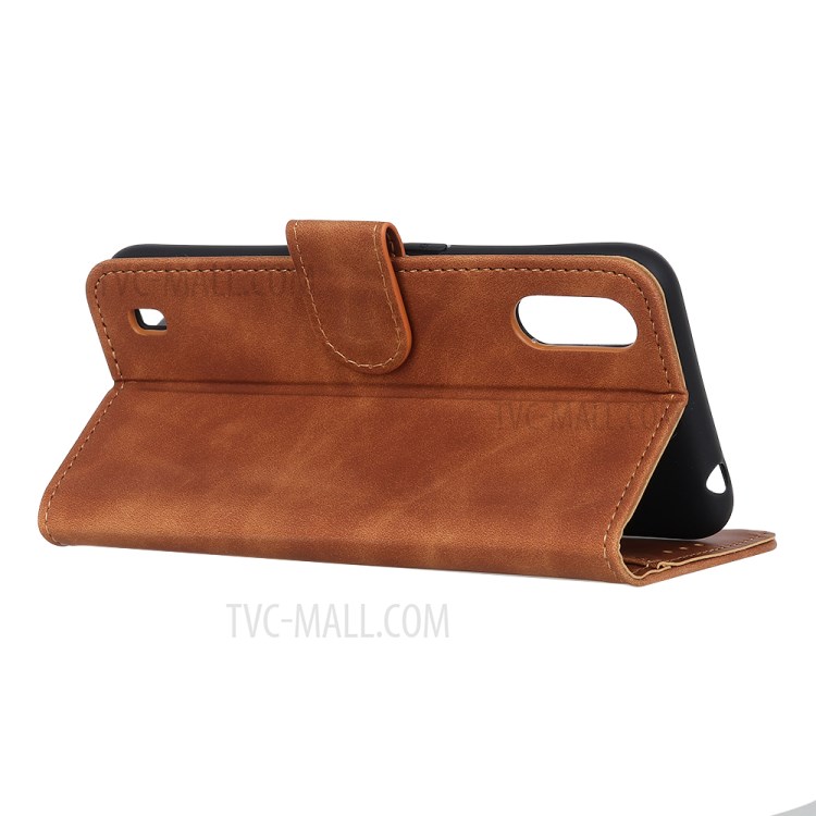 KHAZNEH Vintage Style Stand Leather Wallet Case for Samsung Galaxy A01 - Brown-9