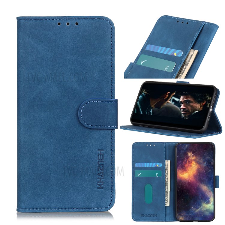 KHAZNEH Vintage Style Stand Leather Wallet Case for Samsung Galaxy A01 - Blue-1