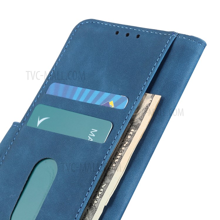 KHAZNEH Vintage Style Stand Leather Wallet Case for Samsung Galaxy A01 - Blue-4