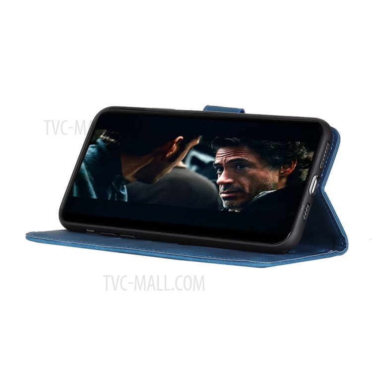 KHAZNEH Vintage Style Stand Leather Wallet Case for Samsung Galaxy A01 - Blue-5