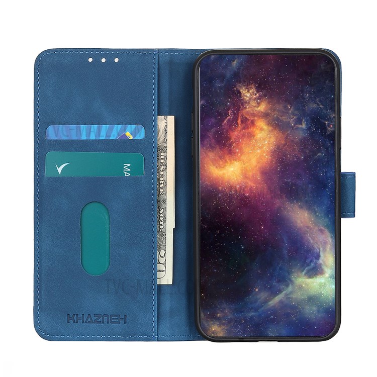 KHAZNEH Vintage Style Stand Leather Wallet Case for Samsung Galaxy A01 - Blue-6