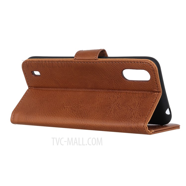 KHAZNEH Leather Stand Case with Card Slots for Samsung Galaxy A01 - Brown-9