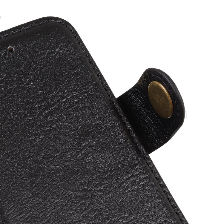 Single Brass Button Litchi Skin Leather Cell Phone Cover for Samsung Galaxy A21 - Black-4
