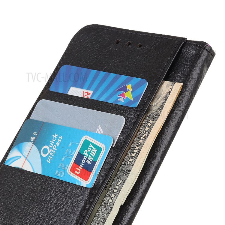 Single Brass Button Litchi Skin Leather Cell Phone Cover for Samsung Galaxy A21 - Black-6