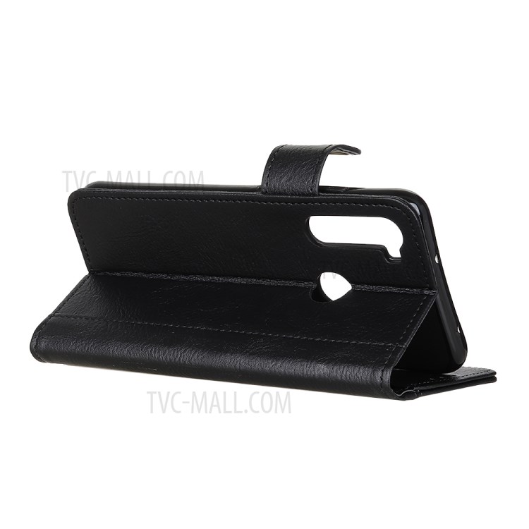 Single Brass Button Litchi Skin Leather Cell Phone Cover for Samsung Galaxy A21 - Black-9