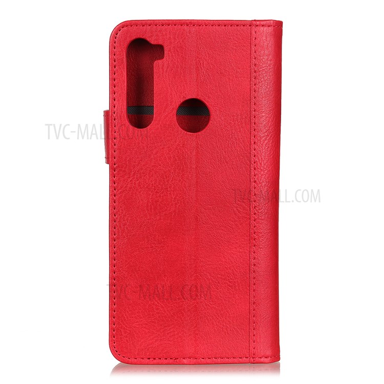 Single Brass Button Litchi Skin Leather Cell Phone Cover for Samsung Galaxy A21 - Red-8