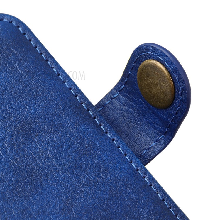 Single Brass Button Litchi Skin Leather Cell Phone Cover for Samsung Galaxy A21 - Blue-4