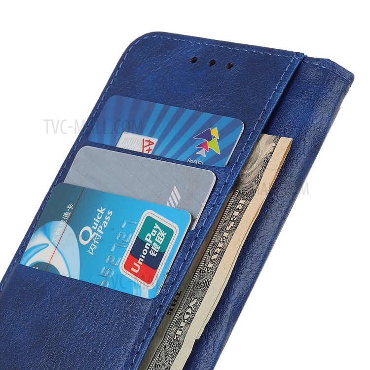 Single Brass Button Litchi Skin Leather Cell Phone Cover for Samsung Galaxy A21 - Blue-6