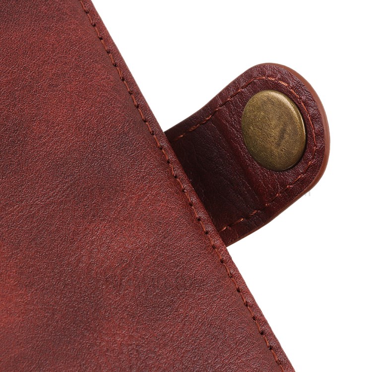Single Brass Button Litchi Skin Leather Cell Phone Cover for Samsung Galaxy A21 - Brown-4
