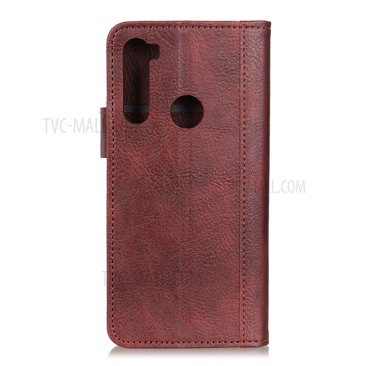 Single Brass Button Litchi Skin Leather Cell Phone Cover for Samsung Galaxy A21 - Brown-8