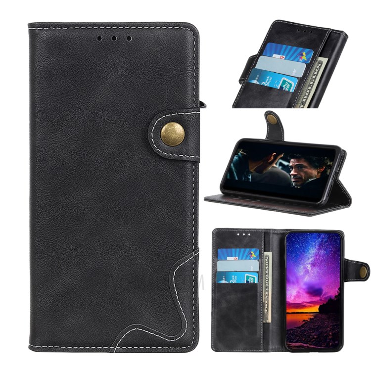 S Shape Textured PU Leather Case Cover for Samsung Galaxy A21 - Black-1