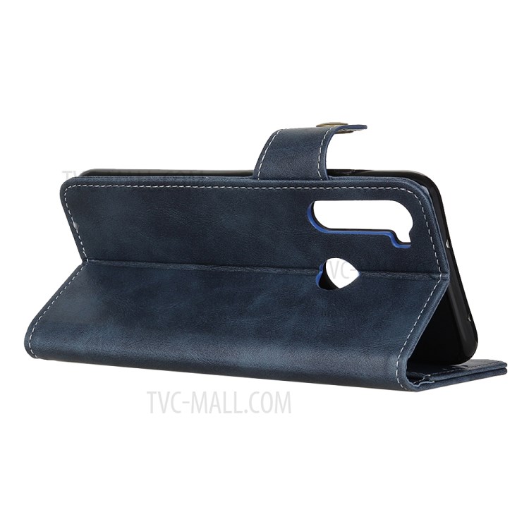 S Shape Textured PU Leather Case Cover for Samsung Galaxy A21 - Blue-11