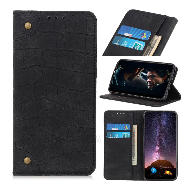 Crocodile Texture Auto-absorbed Leather Wallet Shell for Samsung Galaxy A01 - Black-1