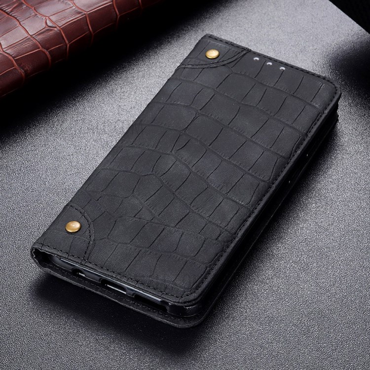 Crocodile Texture Auto-absorbed Leather Wallet Shell for Samsung Galaxy A01 - Black-10