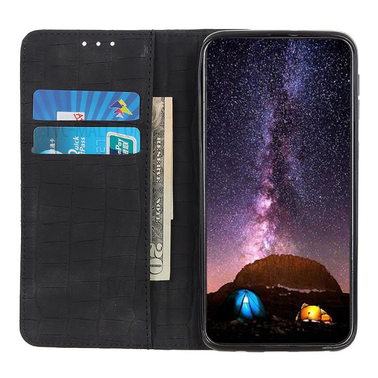 Crocodile Texture Auto-absorbed Leather Wallet Shell for Samsung Galaxy A01 - Black-6